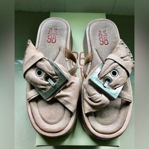 A.S. 98 Fitzy leather sandals with big silver buckle.